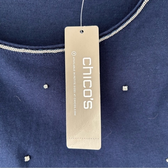 Chico’s Navy Blue Rhinestone Long Sleeve Shirt Silver Size 0 Small NWT - Picture 4 of 9